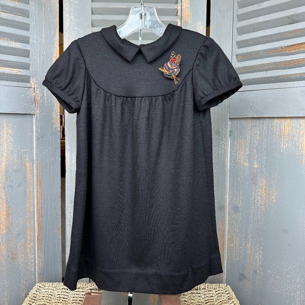 Bonpoint Tia Wool Short Sleeve Bunny Dress Black Sz 3 NWT